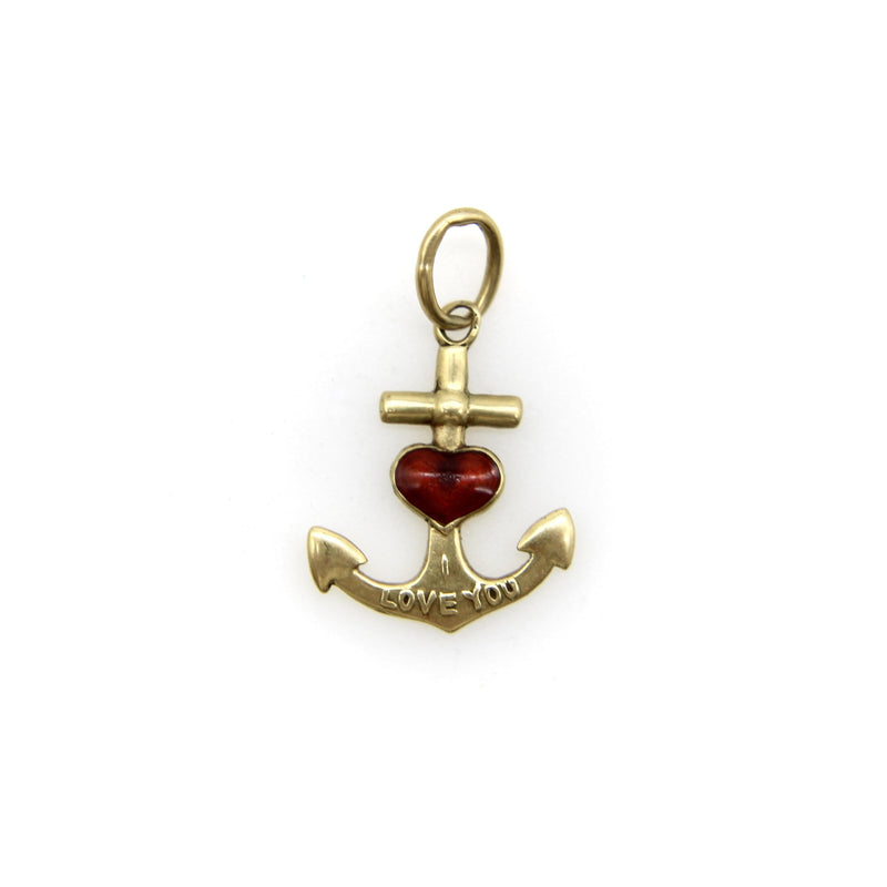 14K Gold Anchor and Enameled Red Heart Pendant Charm jewelry Kirsten's Corner 