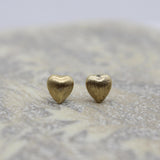 Vintage 14K Gold Puffy Heart Florentine Finish Stud Earrings