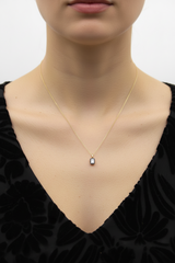18K Gold 1/2 Carat Emerald Cut Diamond Collet Set & Black Rhodium Necklace