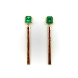 18K Gold Zambian Emerald and Ruby Dangle Earrings earrings Kirsten's Corner 
