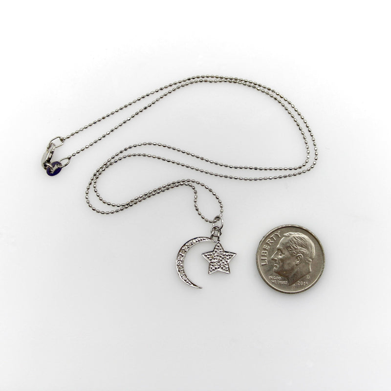 14K White Gold Moon and Star Diamond Necklace jewelry Kirsten's Corner 