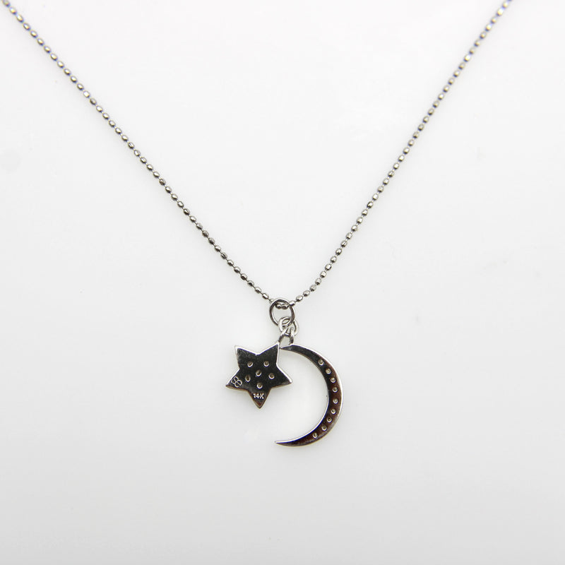 14K White Gold Moon and Star Diamond Necklace jewelry Kirsten's Corner 