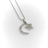 14K White Gold Moon and Star Diamond Necklace jewelry Kirsten's Corner 