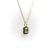 18K Gold 1/2 Carat Emerald Cut Diamond Collett Set & Black Rhodium Necklace