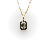 18K Gold 1/2 Carat Emerald Cut Diamond Collett Set & Black Rhodium Necklace