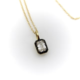 18K Gold 1/2 Carat Emerald Cut Diamond Collett Set & Black Rhodium Necklace