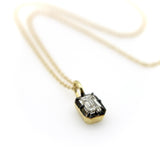 18K Gold 1/2 Carat Emerald Cut Diamond Collett Set & Black Rhodium Necklace