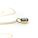 18K Gold 1/2 Carat Emerald Cut Diamond Collett Set & Black Rhodium Necklace