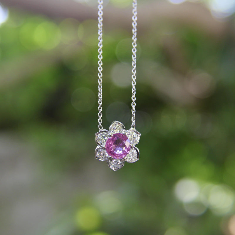Vintage Platinum Pink Sapphire and Diamond Necklace jewelry Kirsten's Corner 