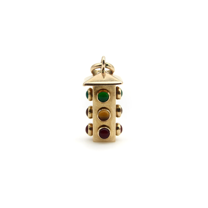Vintage 18K Gold Italian Stoplight Charm with Glass Cabochons Pendant, Charm Kirsten's Corner 