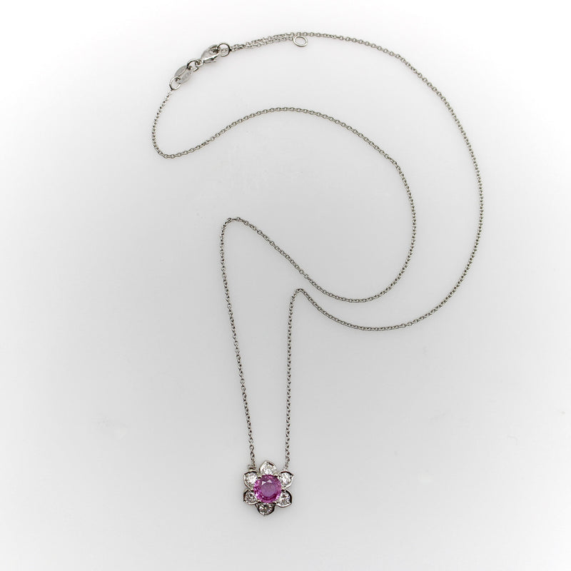 Vintage Platinum Pink Sapphire and Diamond Necklace jewelry Kirsten's Corner 