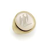 Vintage White Chalcedony Eagle Intaglio 14K Gold Signet Ring