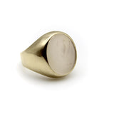 Vintage White Chalcedony Eagle Intaglio 14K Gold Signet Ring