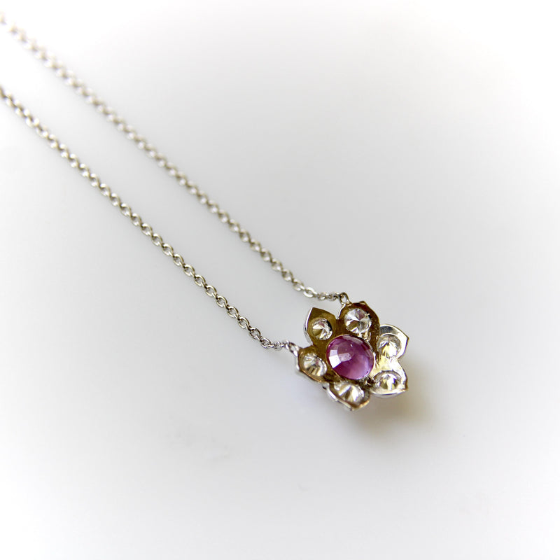 Vintage Platinum Pink Sapphire and Diamond Necklace jewelry Kirsten's Corner 