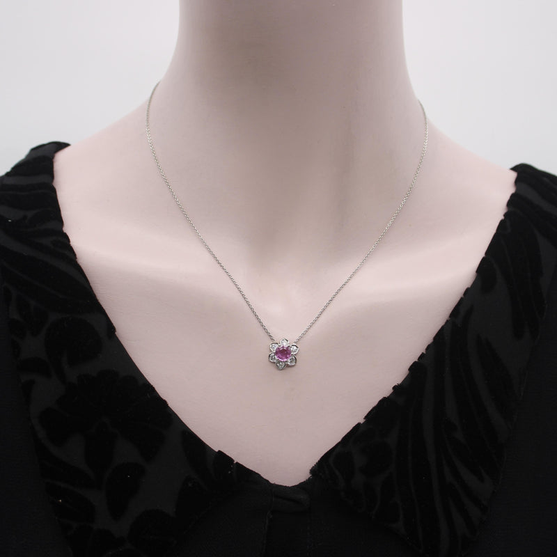 Vintage Platinum Pink Sapphire and Diamond Necklace jewelry Kirsten's Corner 