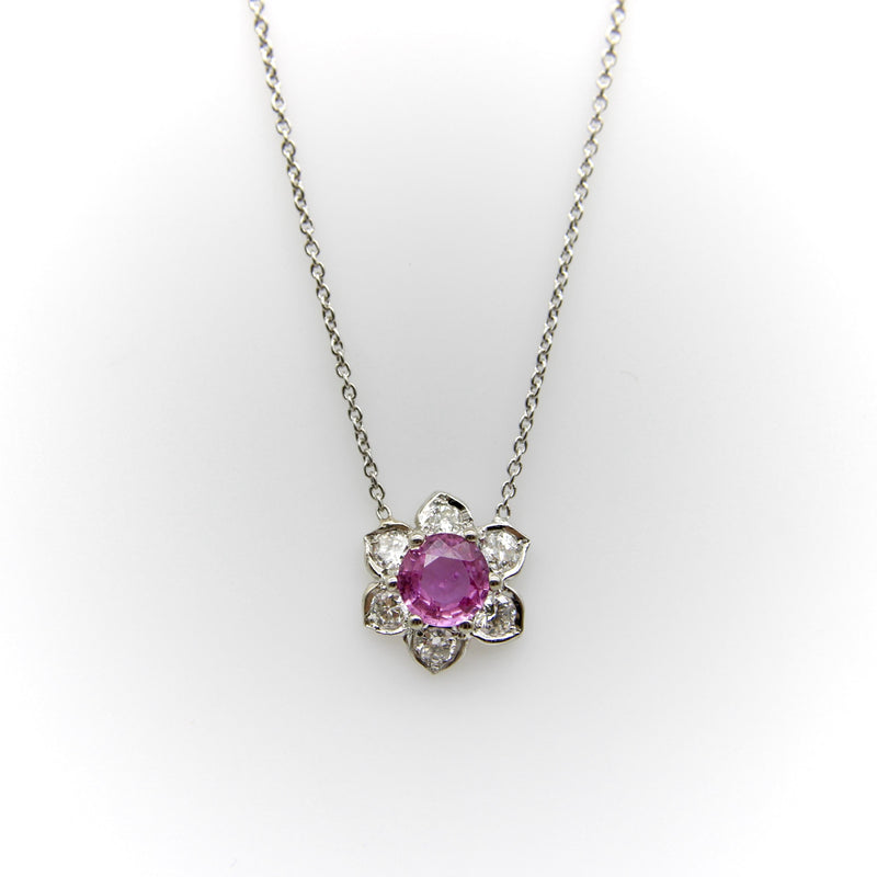 Vintage Platinum Pink Sapphire and Diamond Necklace jewelry Kirsten's Corner 