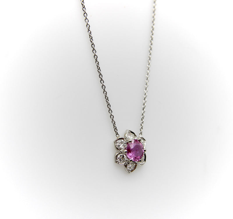Vintage Platinum Pink Sapphire and Diamond Necklace jewelry Kirsten's Corner 