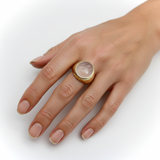 Vintage White Chalcedony Eagle Intaglio 14K Gold Signet Ring