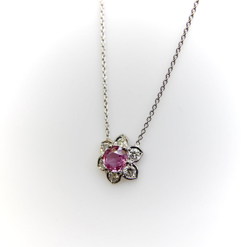 Vintage Platinum Pink Sapphire and Diamond Necklace jewelry Kirsten's Corner 