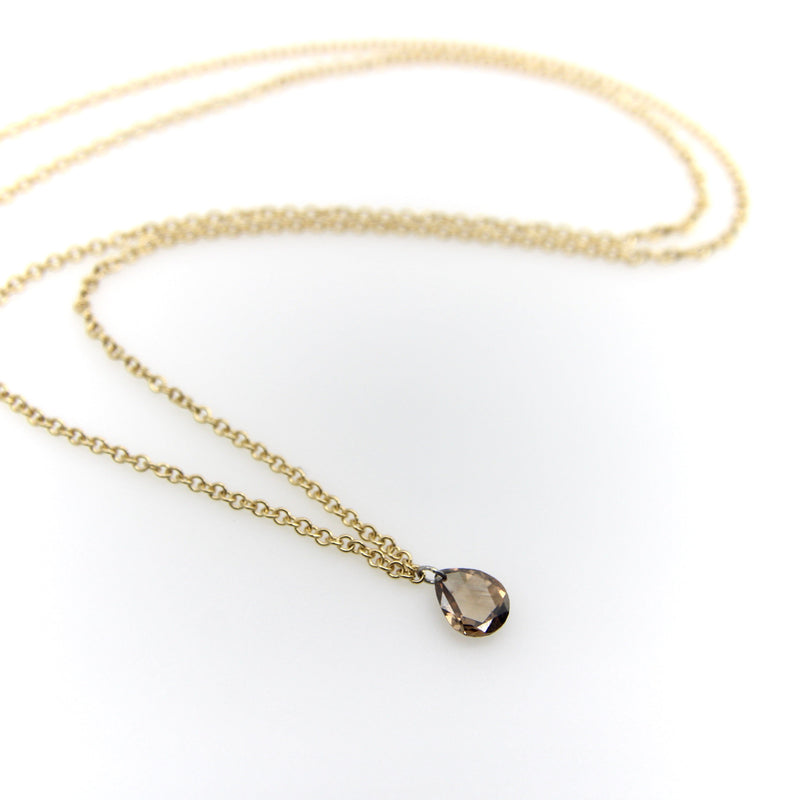 Pear Shaped Dangling Chocolate Rose Cut Diamond on 18K Gold Chain Necklace Kirsten's Corner 
