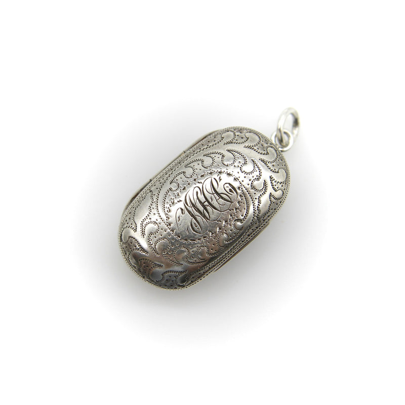 Sterling Silver Georgian Oblong Vinaigrette with Engraved Leaf Border jewelry Kirsten's Corner 
