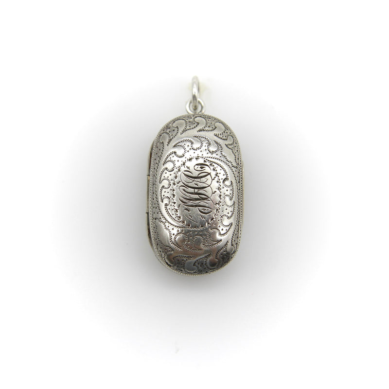 Sterling Silver Georgian Oblong Vinaigrette with Engraved Leaf Border jewelry Kirsten's Corner 