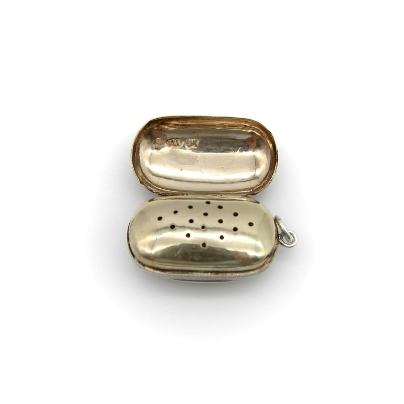 Sterling Silver Georgian Oblong Vinaigrette with Engraved Leaf Border jewelry Kirsten's Corner 