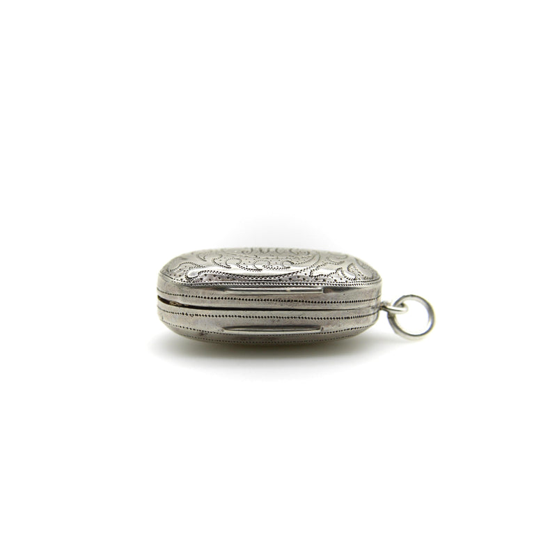 Sterling Silver Georgian Oblong Vinaigrette with Engraved Leaf Border jewelry Kirsten's Corner 
