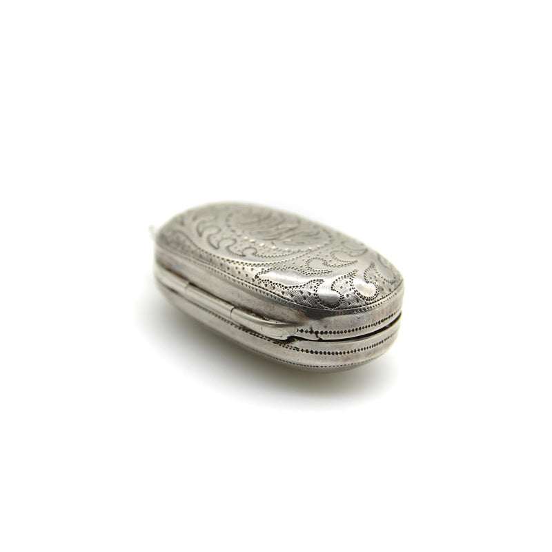 Sterling Silver Georgian Oblong Vinaigrette with Engraved Leaf Border jewelry Kirsten's Corner 