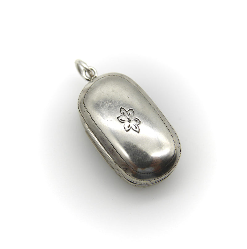 Sterling Silver Georgian Oblong Vinaigrette with Engraved Leaf Border jewelry Kirsten's Corner 