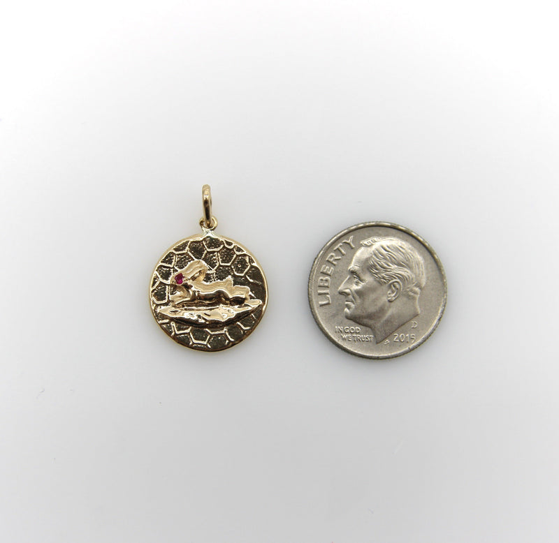 14K Gold Victorian Inspired Signature Running Rabbit Pendant-Charm with Ruby Eye Pendant, Charm Kirsten's Corner Jewelry 