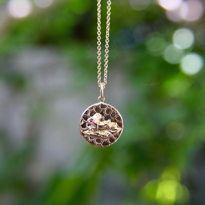 14K Gold Victorian Inspired Signature Running Rabbit Pendant-Charm with Ruby Eye Pendant, Charm Kirsten's Corner Jewelry 