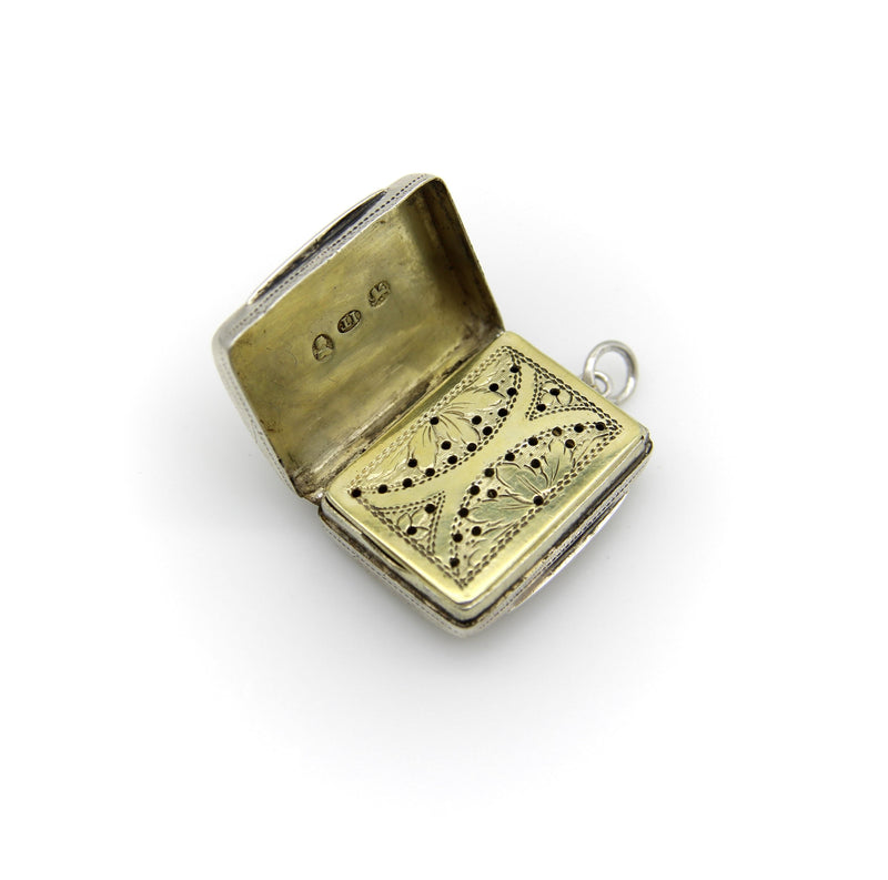 Sterling Silver Georgian Rectangular Vinaigrette with Meander Pattern Kirsten's Corner 