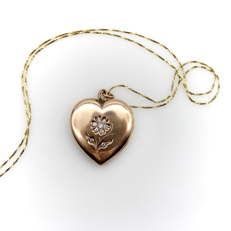 Victorian Heart Locket in 14K Rose Gold with Diamonds locket Kirsten's Corner 