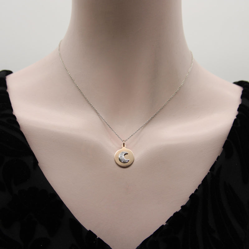 Vintage 14K Rose Gold and Diamond Crescent Moon Pendant Kirsten's Corner 