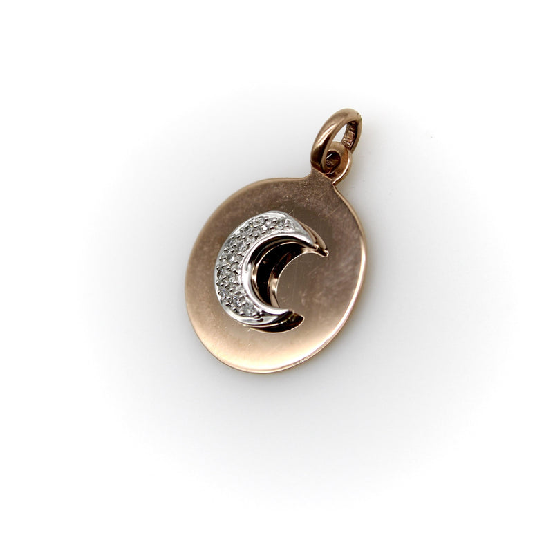 Vintage 14K Rose Gold and Diamond Crescent Moon Pendant Kirsten's Corner 