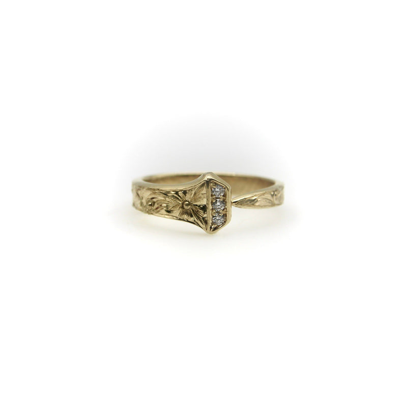14K Gold Hand Engraved Lucky Nail Ring with Diamonds Ring Kirsten's Corner 