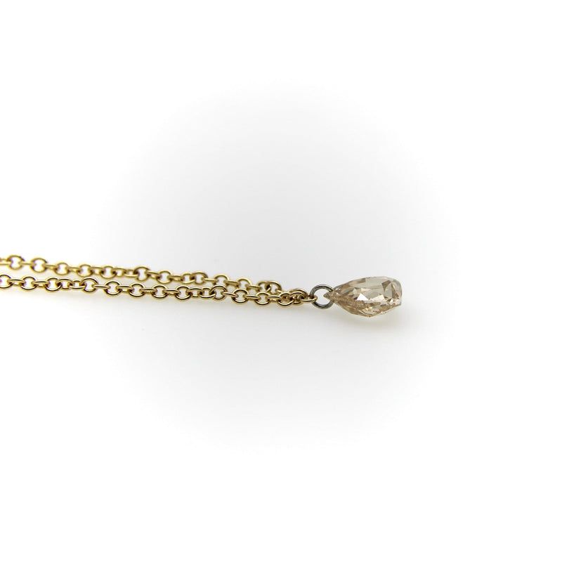 Dangling Pear Shape Champagne Rose Cut Diamond on 14K Gold Chain Necklace Kirsten's Corner 