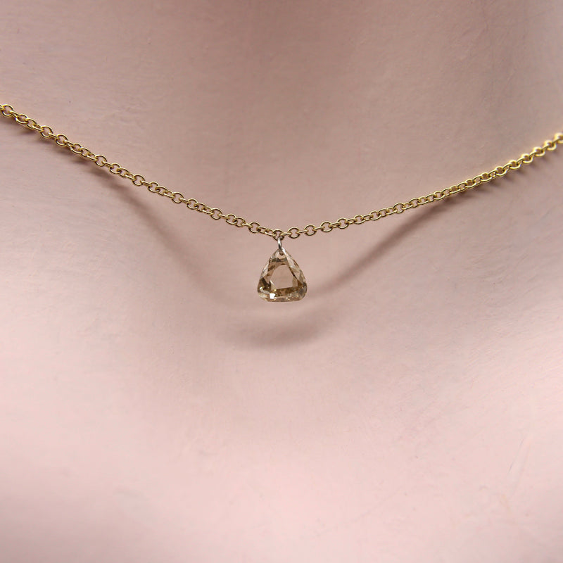 Dangling Pear Shape Champagne Rose Cut Diamond on 14K Gold Chain Necklace Kirsten's Corner 