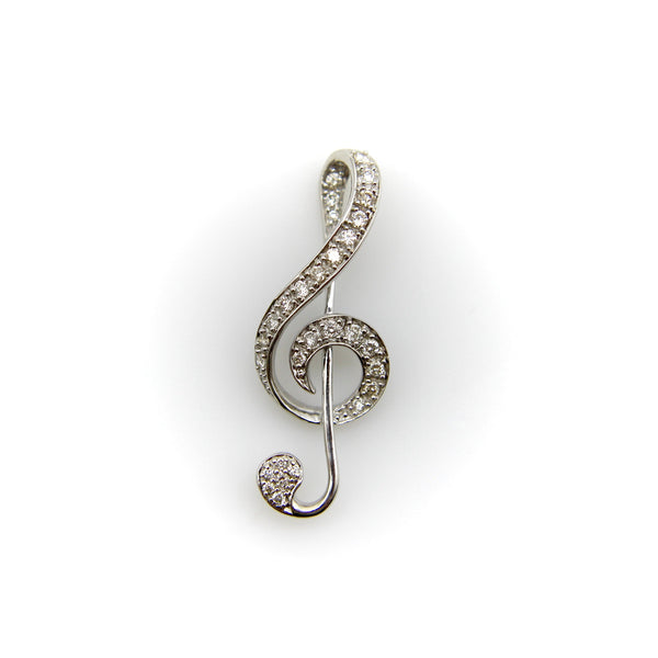 Vintage 18K White Gold Treble Clef Diamond Encrusted Pendant jewelry Kirsten's Corner 