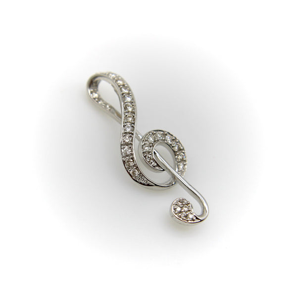 Vintage 18K White Gold Treble Clef Diamond Encrusted Pendant jewelry Kirsten's Corner 