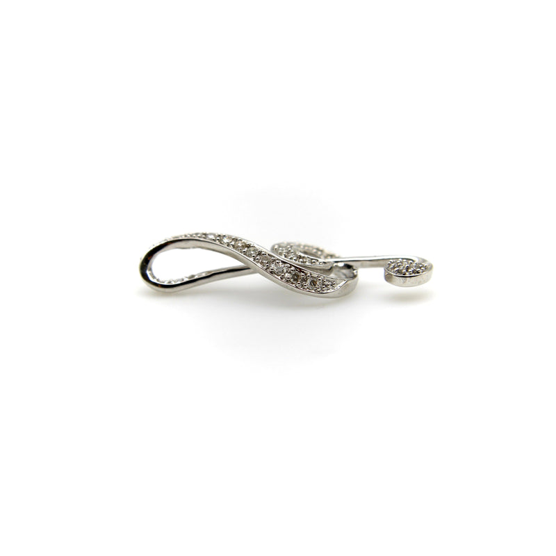 Vintage 18K White Gold Treble Clef Diamond Encrusted Pendant jewelry Kirsten's Corner 