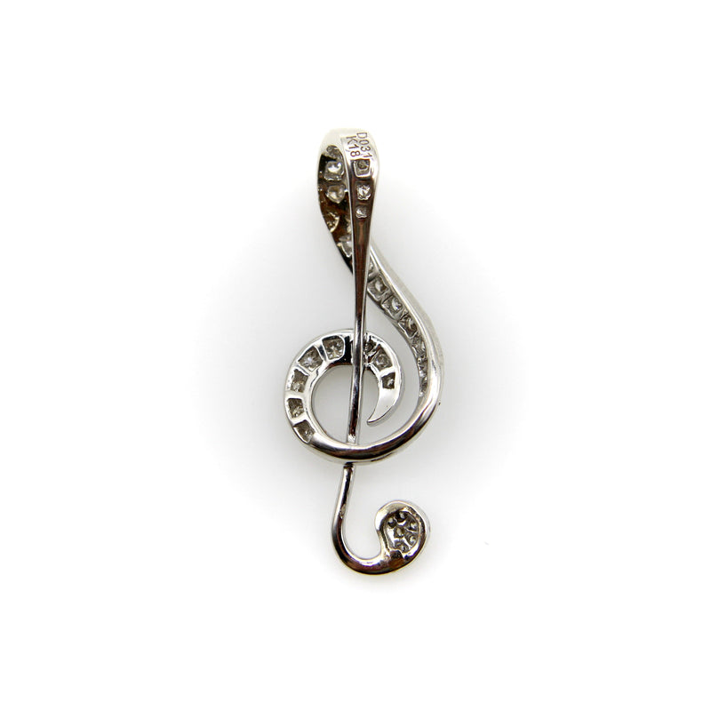 Vintage 18K White Gold Treble Clef Diamond Encrusted Pendant jewelry Kirsten's Corner 