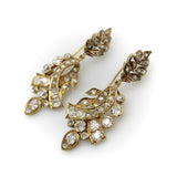 Early Victorian 18K Gold Diamond Earrings with Leaf and Ribbon Motif w/ 6 Carats Earrings Kirsten's Corner 