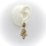 Early Victorian 18K Gold Diamond Earrings with Leaf and Ribbon Motif w/ 6 Carats Earrings Kirsten's Corner 