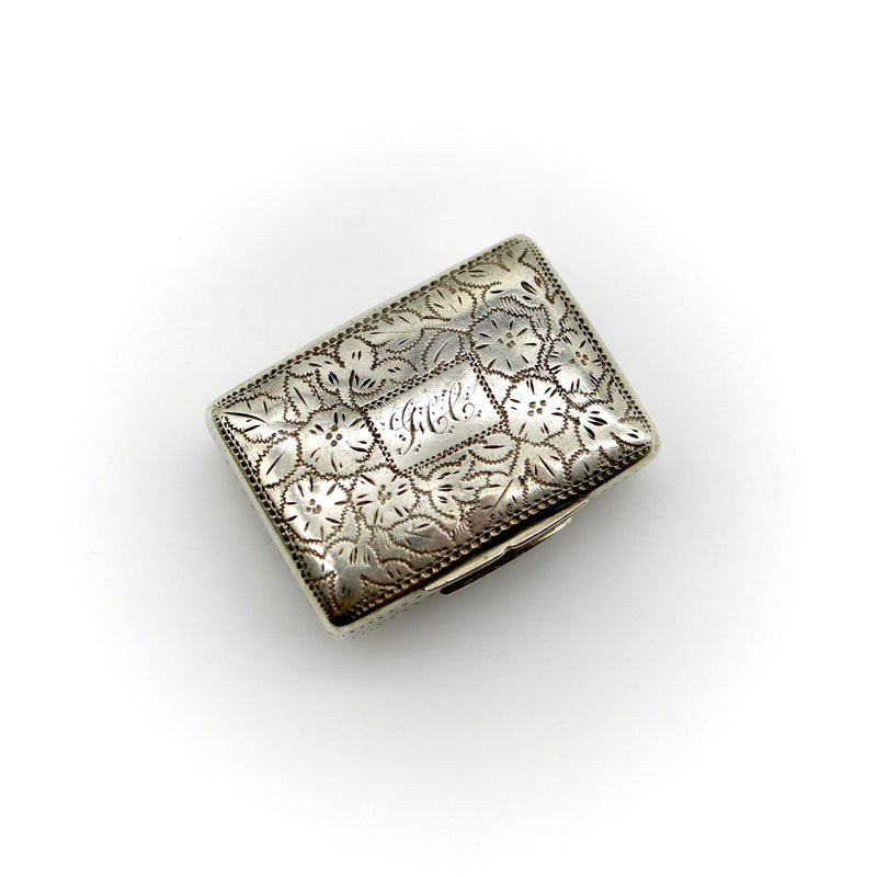 Sterling Silver William IV Rectangular Vinaigrette with Floral Border jewelry Kirsten's Corner 