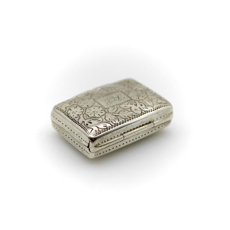 Sterling Silver William IV Rectangular Vinaigrette with Floral Border jewelry Kirsten's Corner 