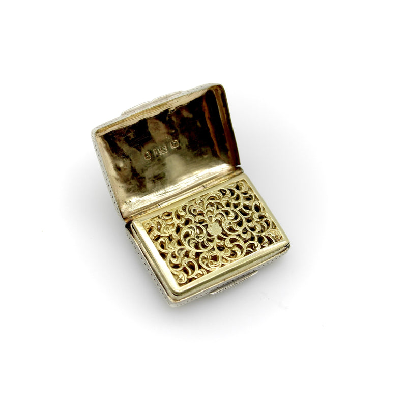 Sterling Silver William IV Rectangular Vinaigrette with Floral Border jewelry Kirsten's Corner 