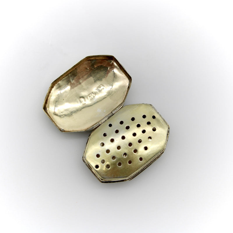 Sterling Silver Georgian Octagonal Vinaigrette with Engraved Latticework jewelry Kirsten's Corner 