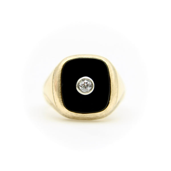14K Gold Onyx and Diamond Signet Ring Ring Kirsten's Corner 